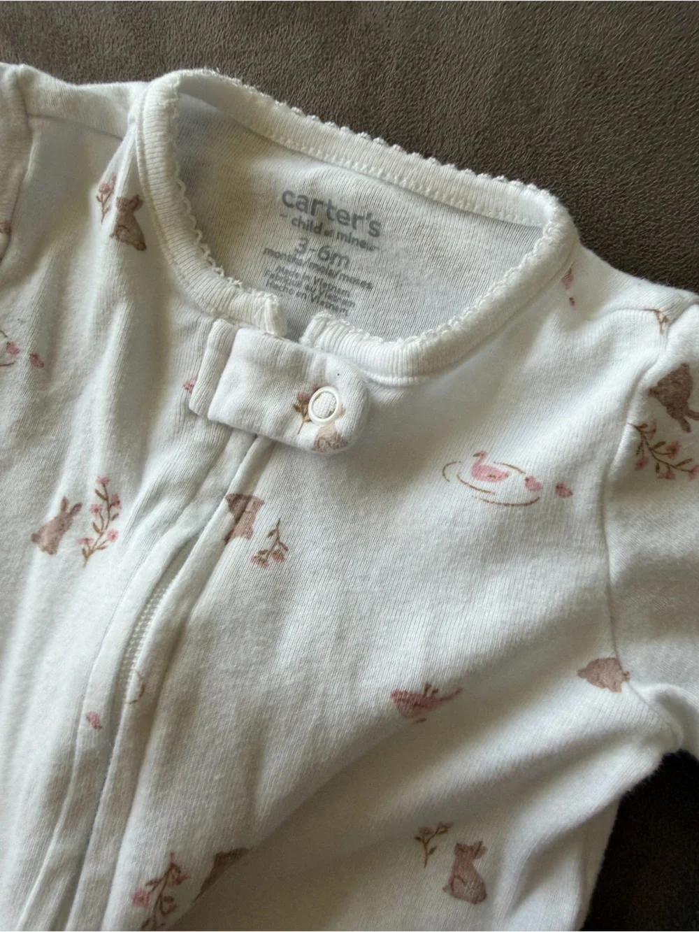 Carters Baby One-Piece Sleeper with Pink Animal Print Bunny Ducks